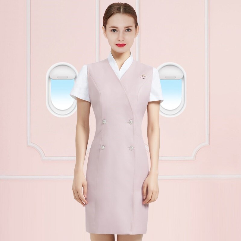 Uniforme de oficina para mujer, diseño de azafata, chaleco de trabajo y falda, ropa de trabajo, uniforme de Asistente de vuelo DD2341