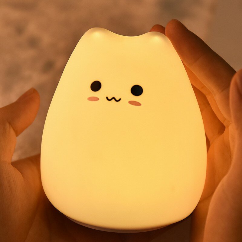 Led Nachtlampje Aangedreven Siliconen Leuke Kat Lichten Met Warm Wit Batterij Touch Led Sfeer Licht Voor Kids Avond