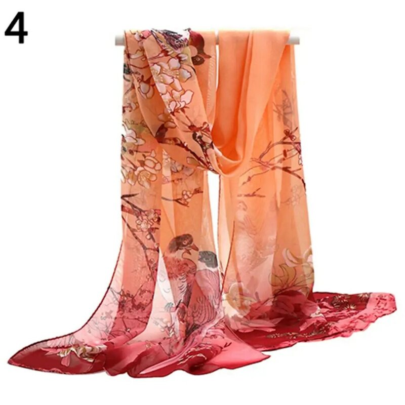 Étole longue en mousseline de soie pour femmes, foulard doux imprimé de fleurs, offre spéciale