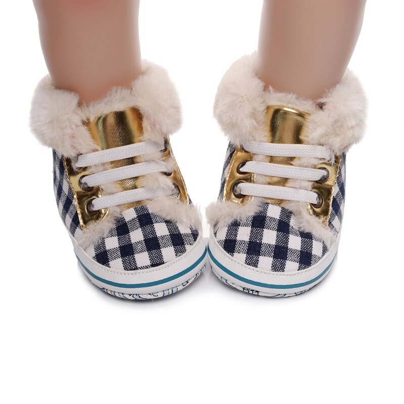 Zapatillas de deporte de algodón para bebés y niñas, botines de lana antideslizantes, suela suave, primeros pasos, cordones altos, zapatos de cuna de 0 a 18M