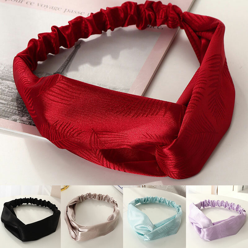 Women Headband Vintage Cross Knot Elastic Hair Bands Solid Pink Red Black Girls Hairband For Women Hair Accessories