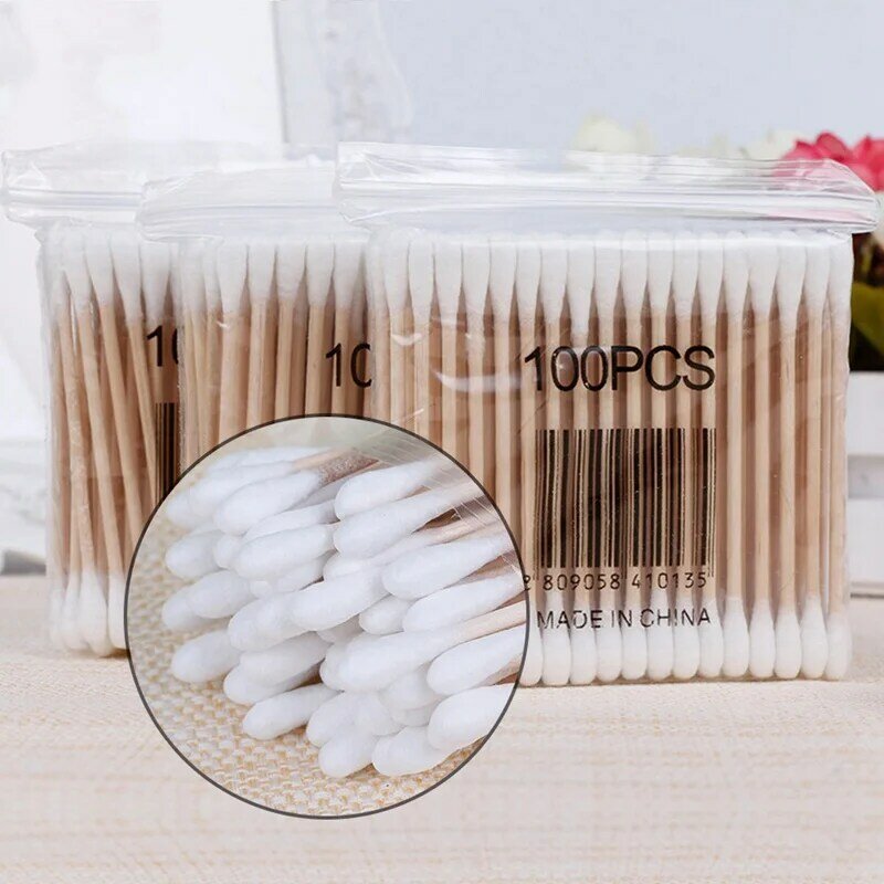 100 unidades/pacote bambu algodão botões algodão cotonetes de limpeza da orelha varas de madeira maquiagem ferramentas de saúde tampões ete ete focallure
