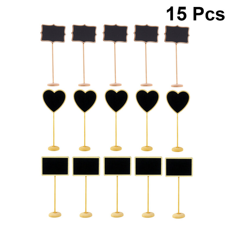 15 pçs de madeira mini quadro negro criativo placa mensagem sinais crianças desenho placa restaurante lista de preços (coração + ângulo recta