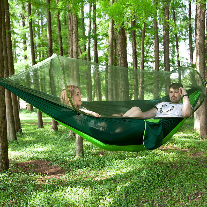 Camping Hammock With Mosquito Net Portable Quick Set Up Hanging Sleeping Bed 250x120cm Outdoor