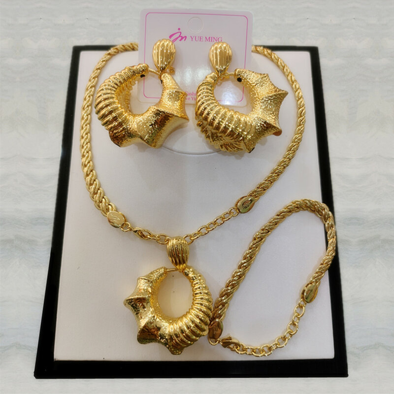 Set di gioielli Color oro africano per donna collana da sposa da donna Set di gioielli in Costume africano per regalo da donna