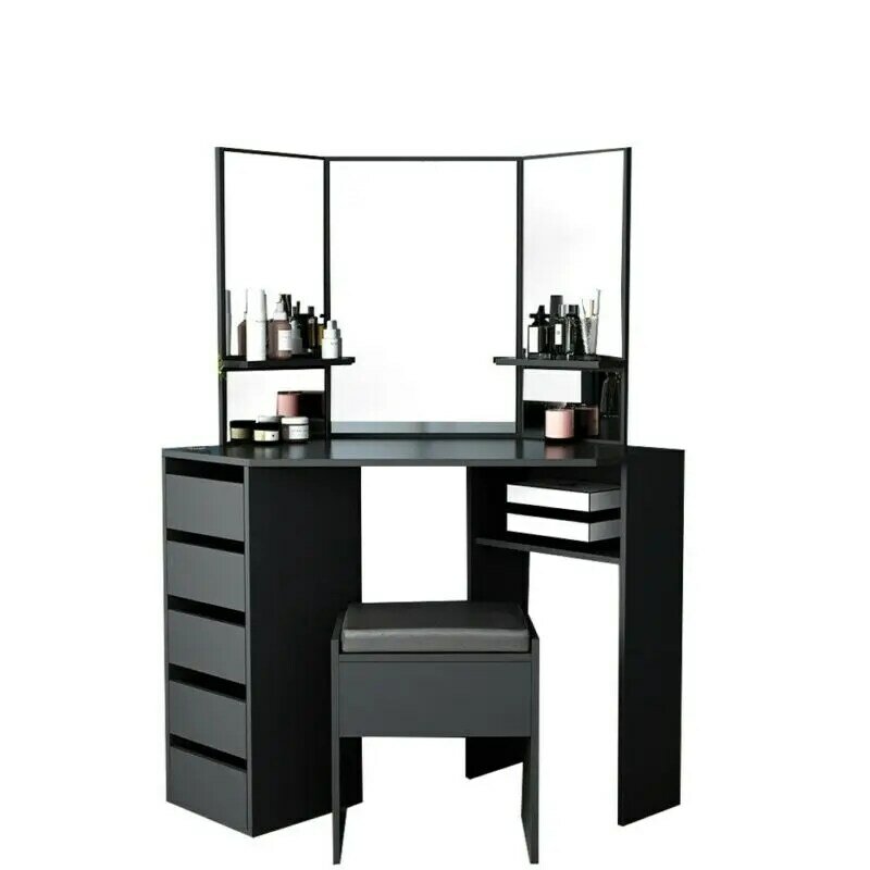 Presell Kann 10th Panana Moderne Ecke Dressing Tisch Make-Up Schreibtisch mit Schublade Spiegel und Regale Weiß Schnelle lieferung schiff Europa