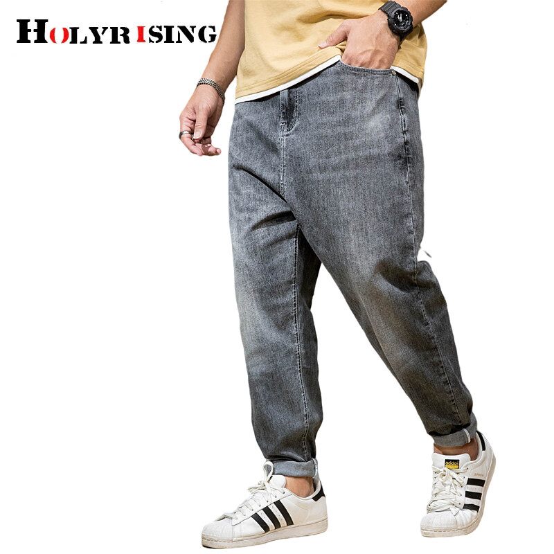 Pantalones vaqueros de algodón con cintura elástica para hombre, Vaqueros rectos holgados con cremallera y bolsillo, ropa de calle, talla 44, 19580