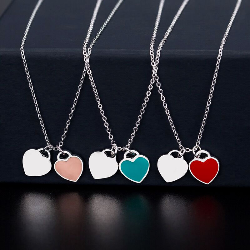 Collier Double cœur pour femmes, pendentif en argent Sterling 925, utilisé pour mariage, fiançailles, bijoux à la mode