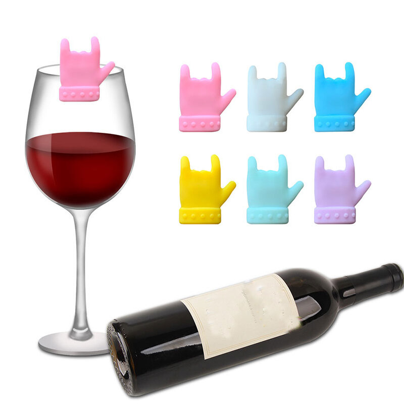 6 pçs multicolorido silicone dedos forma marcadores de vidro vinho beber copo identificador sinal marca comida grau fontes festa
