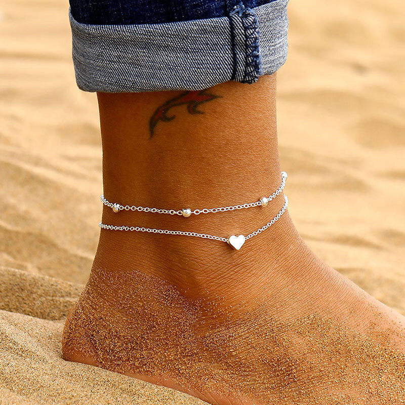 KOTiK Set di cavigliere Vintage Color argento dorato per donna bracciale regolabile multistrato su gioielli da spiaggia per piedi