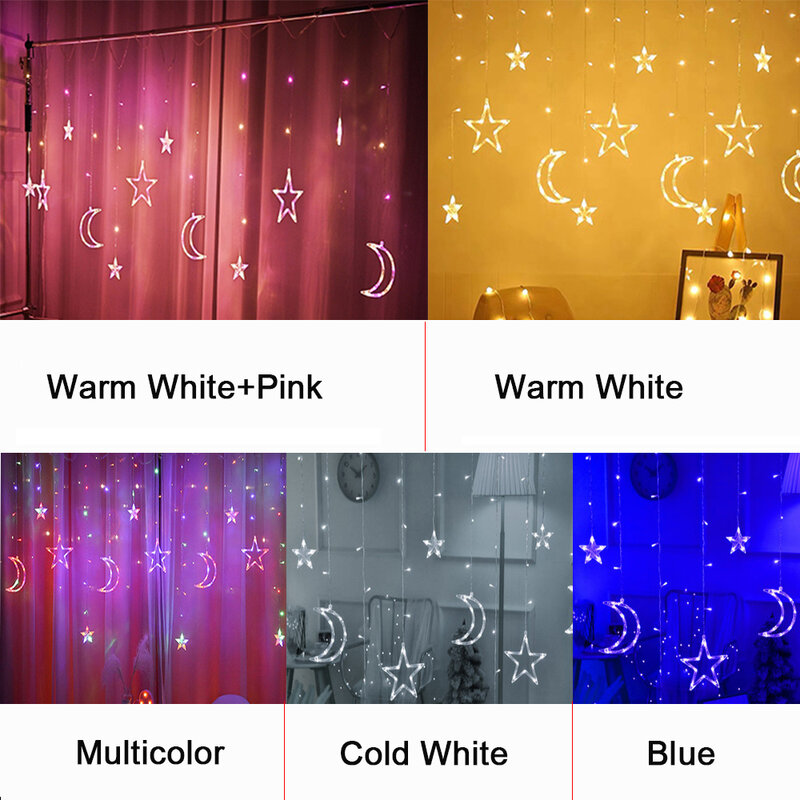 2020 جديد مصباح LED متدلي الستار سلسلة الجنية أضواء عيد الميلاد القمر ستار جارلاند في الهواء الطلق داخلي لحفل الزفاف ديكور المنزل السنة الجديدة