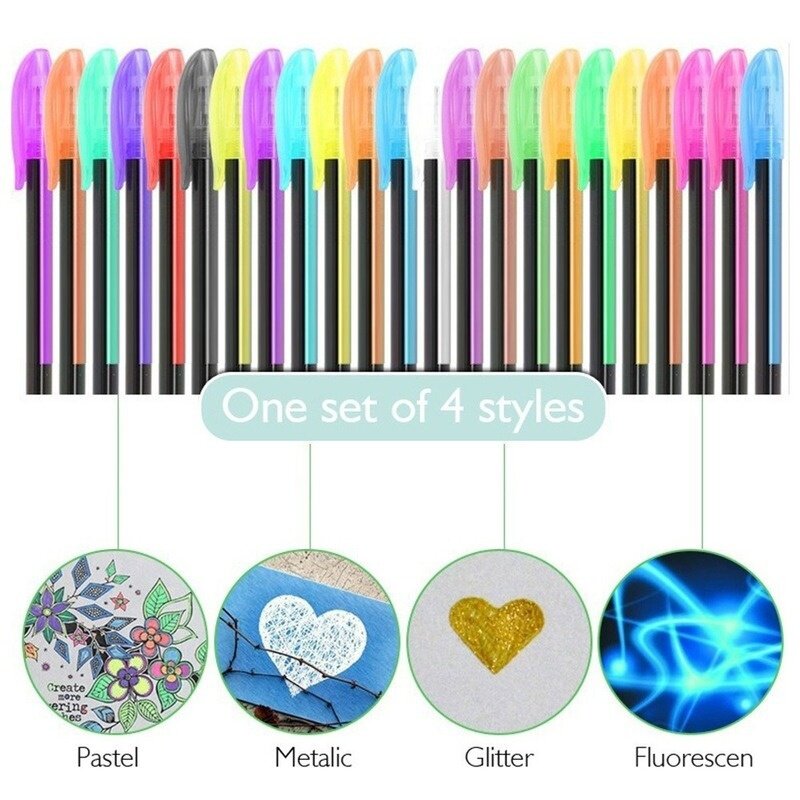 12/18/24/36/48 Pcs Color Gel Marker Pens Metallic Glitter Pastel Fluorescence Neon Coloring Set