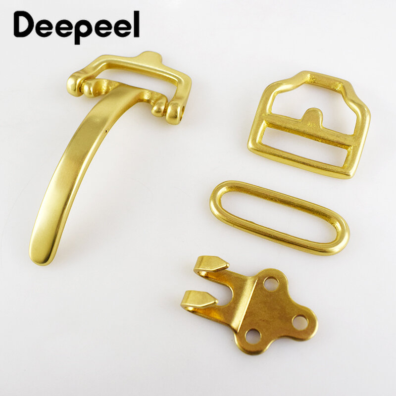 Deepeel1Set=4pcs Solid Brass Belt Buckle Cavalry Bag Buckles DIY Handmade Metal Craft for 38mm Belts Hardware Material Accessory
