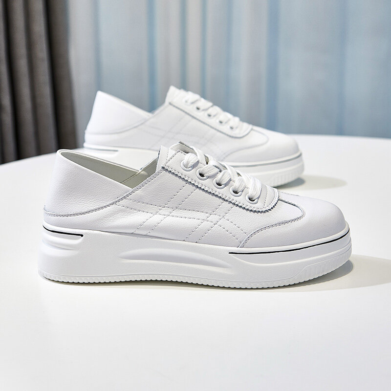 2021 mulher primavera sapatos branco tênis de couro genuíno, plataforma tênis chunky tênis casuais, vulcanize sapato feminino