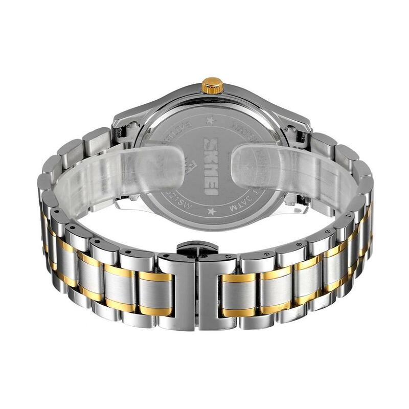 Skmei relógio de aço inoxidável para casal, relógio luxuoso de quartzo com espelho de movimento, moda simples de aço inoxidável 2020