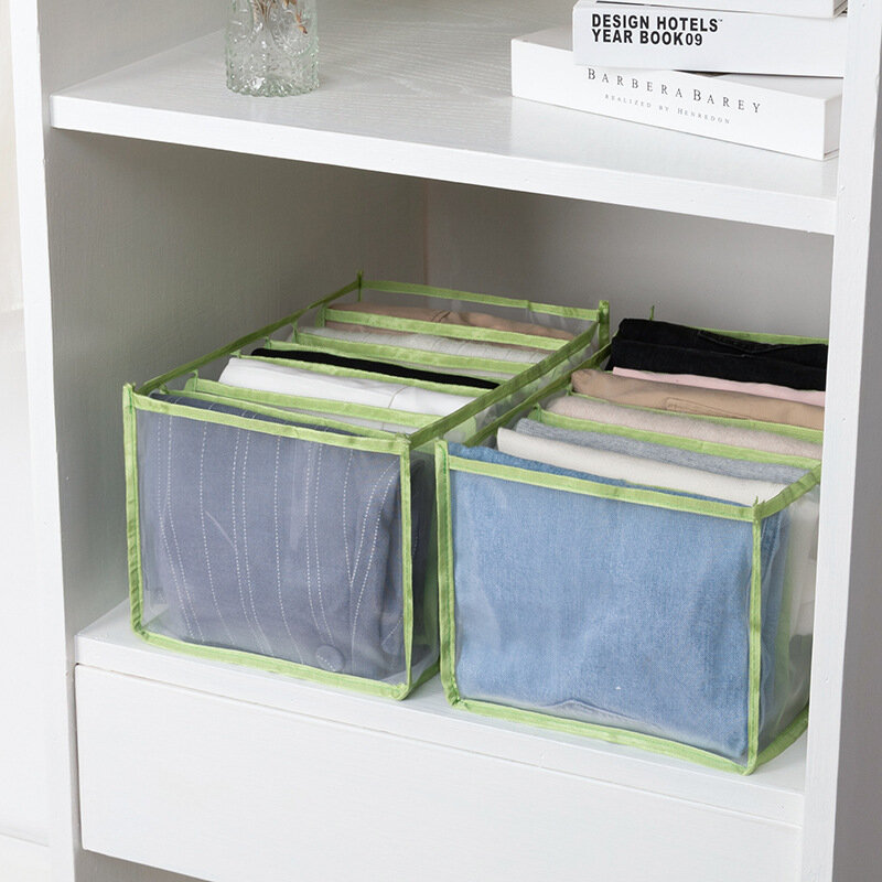 7 Grid Jeans Compartment Storage Box Clothes Mesh Separation Box Stacking Pants Drawer Divider Can Washed Home Closet Organizer