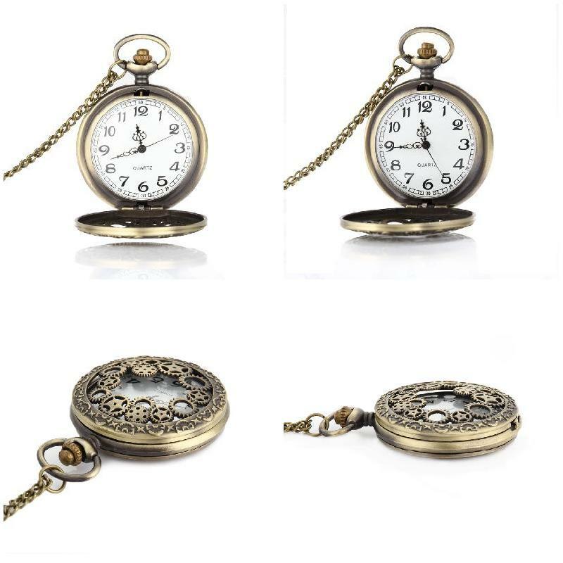 Diseño Retro engranaje hueco Fob reloj Vintage bronce bolsillo reloj collar cadena colgante NYZ Shop