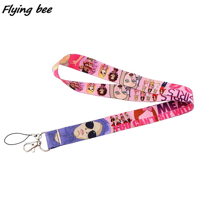 Flyingbee X1706 Bad Girl Pink Fashion Lanyards ID Badge Holder Bus Pass Case Cover Slip Bank Credit Card Holder Strap Cardholder