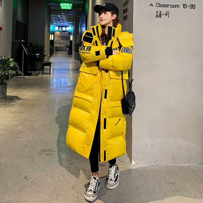 Vicht – manteau à capuche pour femme, parka surdimensionnée, très longue, brillante, en duvet de coton épais, collection hiver 2021