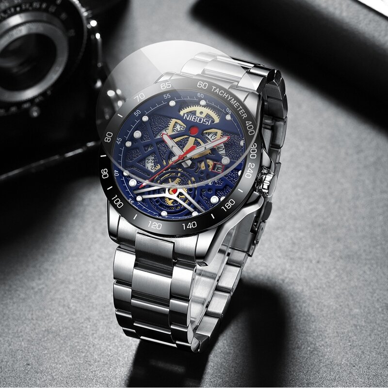 NIBOSI Top Marke Luxus Uhren Edelstahl Band 3ATM Wasserdichte Uhr für Männer Luminous Hände Armbanduhren Relogio Masculino