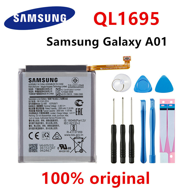 SAMSUNG 100% Asli QL1695 3000MAh Baterai Pengganti untuk Samsung Galaxy A01 Baterai Ponsel + Alat
