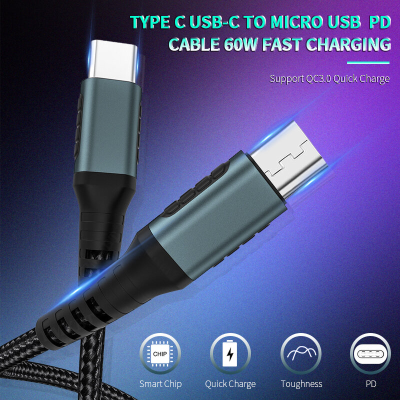 USB ประเภท C ไปยังไมโคร Usb สายสำหรับโน๊ตบุ๊ค USBC พอร์ตโทรศัพท์มือถือไมโคร USB ข้อมูลซิงค์ชาร์จ TypeC ชา...