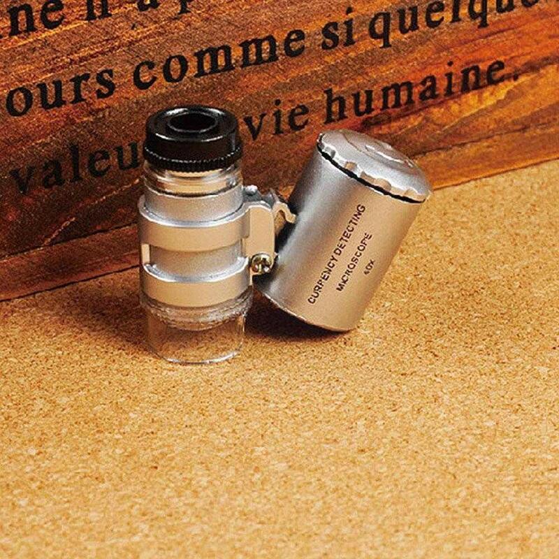 Mini 60X Microscope LED Jewellery Microscope UV Currency Light With Lens Magnifying LED Magnifier Portable Glass E N8C4