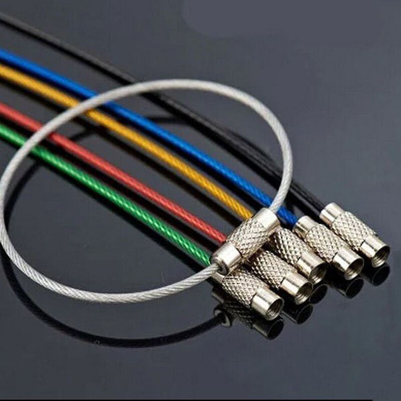 EDC – porte-clés coloré en acier inoxydable, mousqueton, outils d'extérieur, câble, verrouillage à vis, 10 pièces