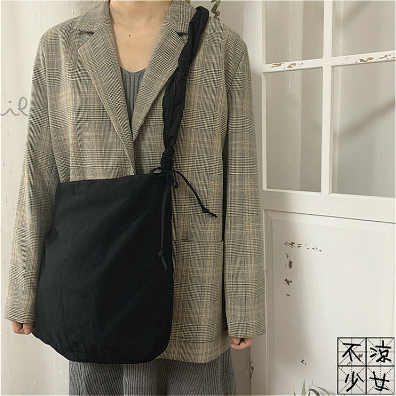 Sac de courses en toile pour femmes, sac de Shopping, solide, Harajuku, mode Vintage, plissé, décontracté, Simple, pour étudiantes, Chic