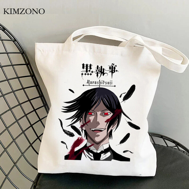 Kuroshitsuji torba na zakupy eco shopper sklep spożywczy bolso płótno torba wielokrotnego użytku boodschappentas netto sac cabas reciclaje sacolas