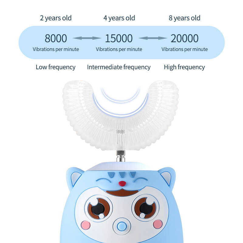 Elektrische Zahnbürste für Kinder Silizium Automatische Ultraschall Zähne Zahn Pinsel Cartoon-Muster für Kinder Smart 360 Grad U