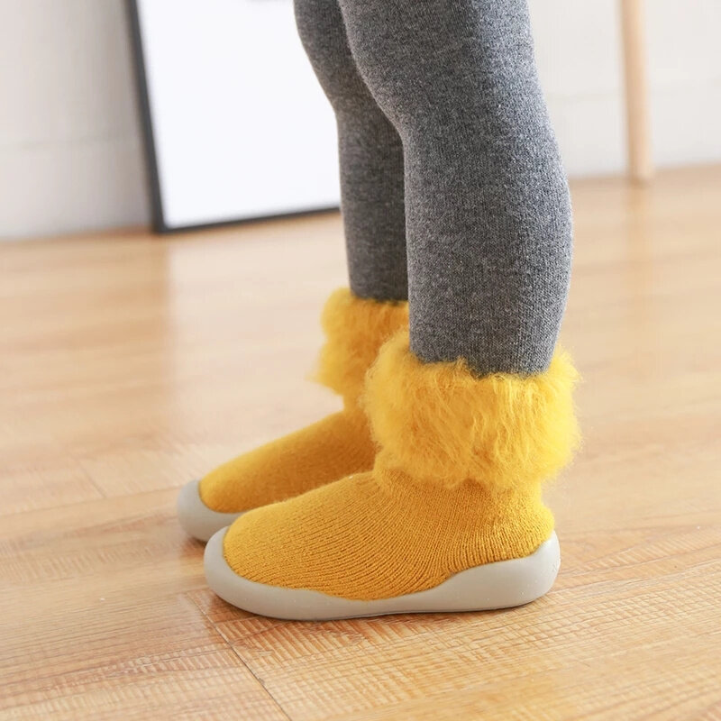 2021New Autumn and Winter Plus Velvet Thickening Baby Floor Socks Non-slip Baby Toddler Shoes Rubber Bottom Baby Floor Shoes