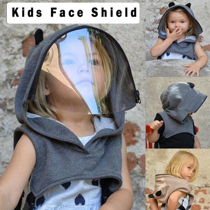 Máscara facial transparente para crianças, proteção facial reutilizável, removível, dia das bruxas, cosplay