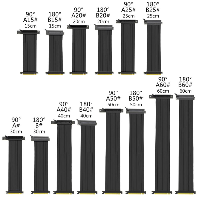 Kabel Ekstensi Kartu Grafis Kabel Riser PCIE X16 Kecepatan Penuh 3.0 PCI Express Riser Extender Terlindung dengan Antijam untuk GPU
