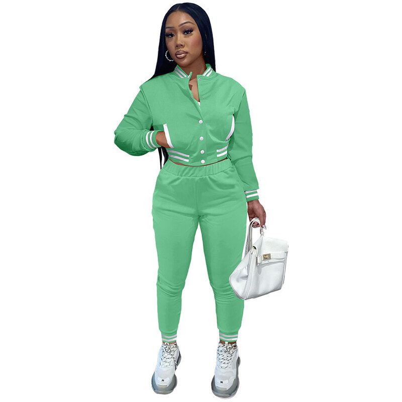 White Striped Two Piece Set Tracksuit Women Long Sleeve Baseball Jacket and Sweatpants Casual Jogger Sport Suit Chandal Mujer