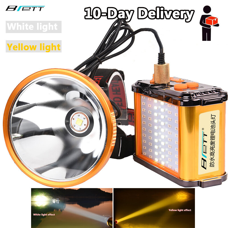 Cree xhp70.2 LED Headlight 12 × 18650 Battery Pack With Side Lights White Yellow Light Optional Powerful Flashlight Head lamp