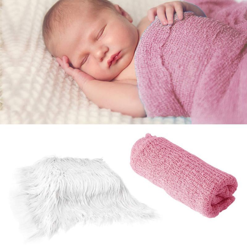 2pcs Newborn Photography Props Baby Blanket Photography Wrap Shaggy Area Rug