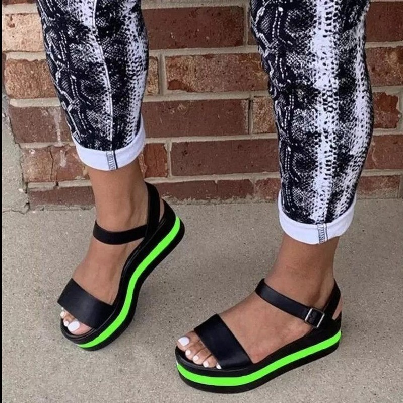 Sandálias femininas verão novo estilo de sola grossa sandálias femininas dedo do pé redondo sapatos planos confortáveis sapatos casuais fivela sandálias