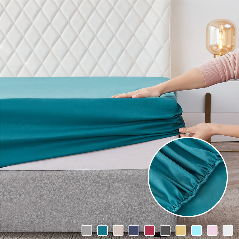 الحديث بسيط نمط المجهزة ورقة بلون غطاء سرير شريط مرن ثابت المضادة للحشف المضادة للتجاعيد ملاءات المحمولة غطاء للنوم