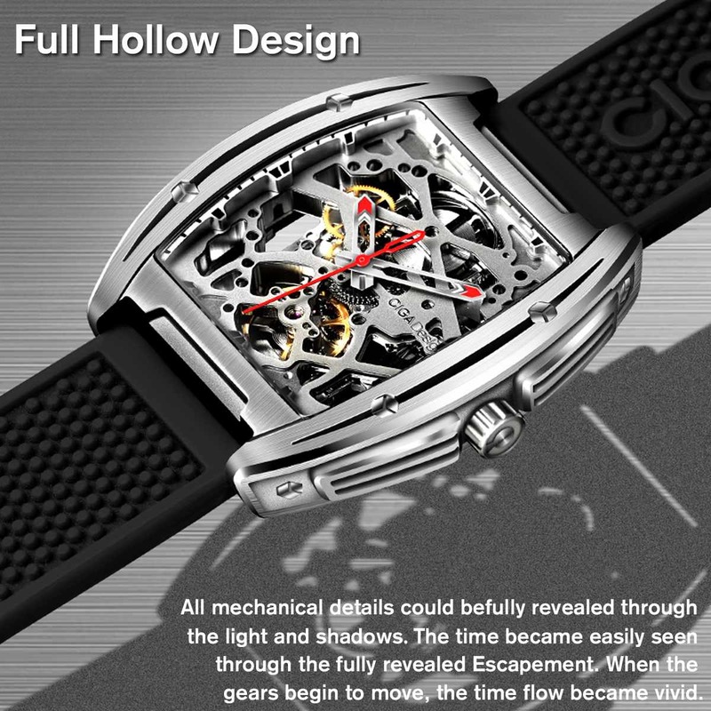 CIGA Design zegarek CIGA Z serii zegarek typu beczka dwustronny pusty automatyczny szkielet mechaniczny męski wodoodporny zegarek