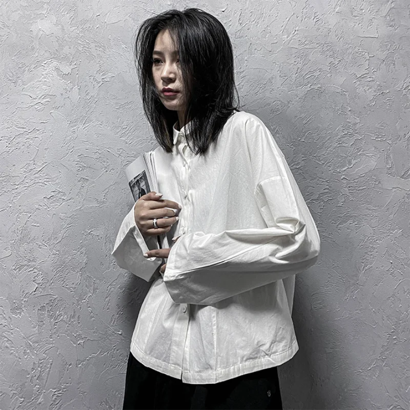 Женская рубашка с длинным рукавом, свободная длинная рубашка большого размера с украшением карманами в японском стиле для отдыха, новинка н...