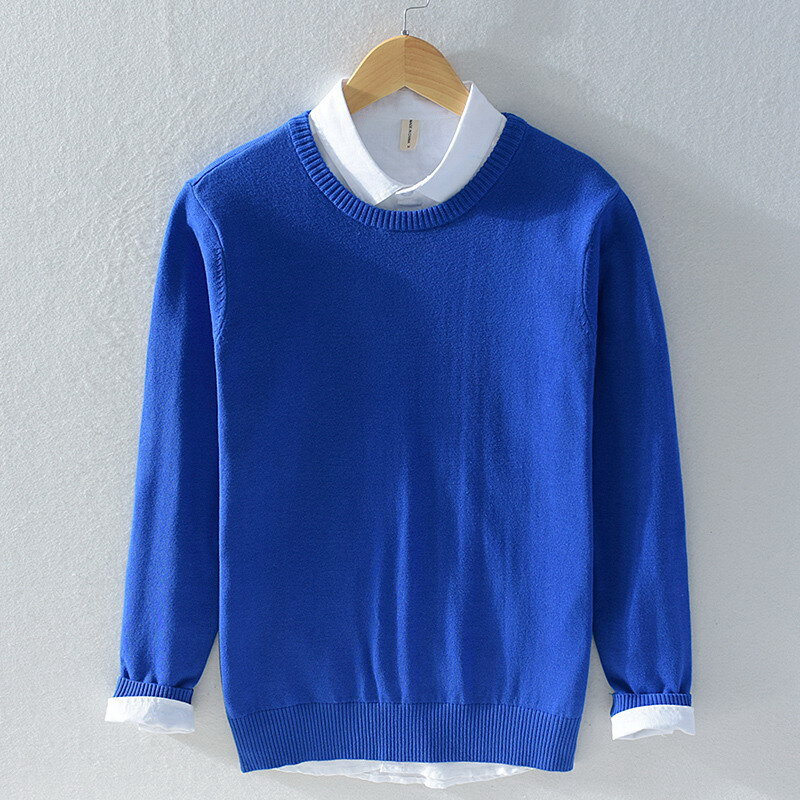 Suéter de cuello redondo para Hombre, ropa de otoño e invierno, suave, 100% algodón, PL8507