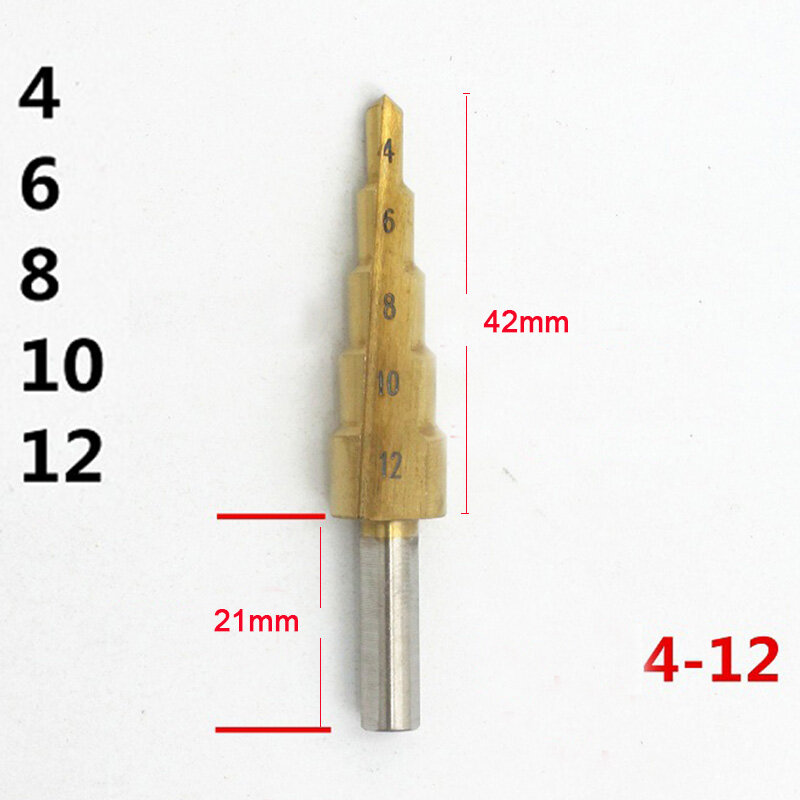 Punta da trapano, punta da trapano conica Set taglierina metrica 4-12mm 4-20-mm, punta in metallo rivestito in titanio