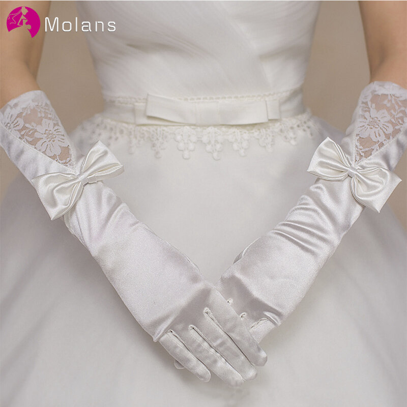 Матовые атласные свадебные перчатки MOLANS, короткая кружевная Свадебная заколка цвета слоновой кости, аксессуары, свадебные перчатки длиной ...
