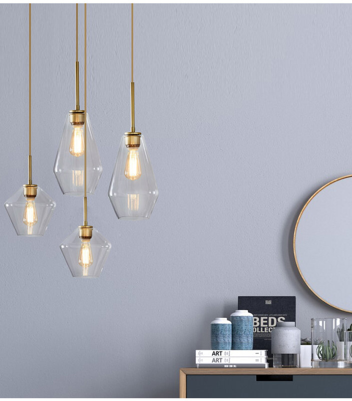 Post-moderne Bernstein Glas Anhänger Licht Edelstahl Diamant Form Küche Hängen Lampe Loft Hanglamp Wohnzimmer Anhänger Lampe