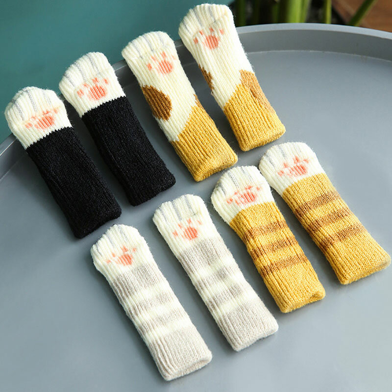 4 pçs garra do gato cadeira de mesa pé capa almofada protetora meias de malha mute wear-resistant antiderrapante tapete bonito cadeira para casa