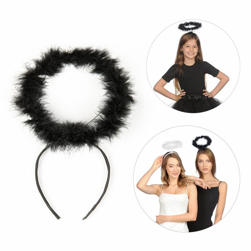 Angel Halo Headband, Black White Feather Angel Headband Christmas Festival Party Favor Angel Outfit Cosplay Costume Accessories