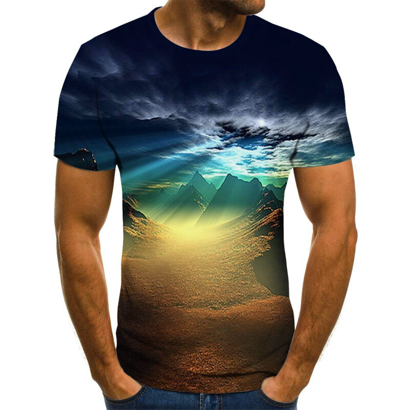 Natürliche thema männer T-shirt sommer casual tops 3D gedruckt T-shirt männer Oansatz hemd angeln casual T-shirt plus größe streetwear