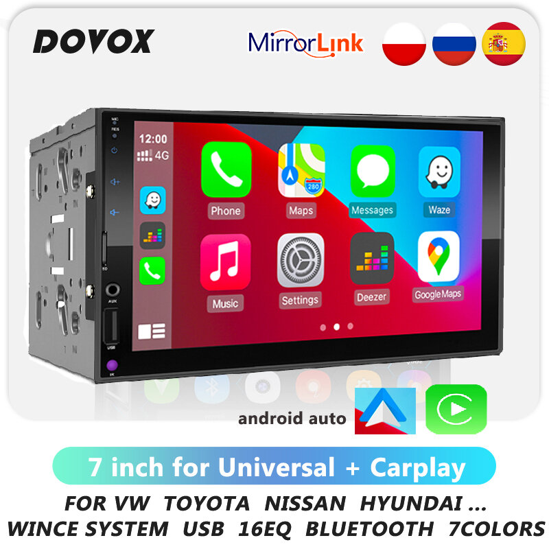 Autoradio Android Auto/CarPlay,タッチスクリーン,Bluetooth,7インチ,2ディン,MirrorLinkを搭載したAndroidカープレーヤー