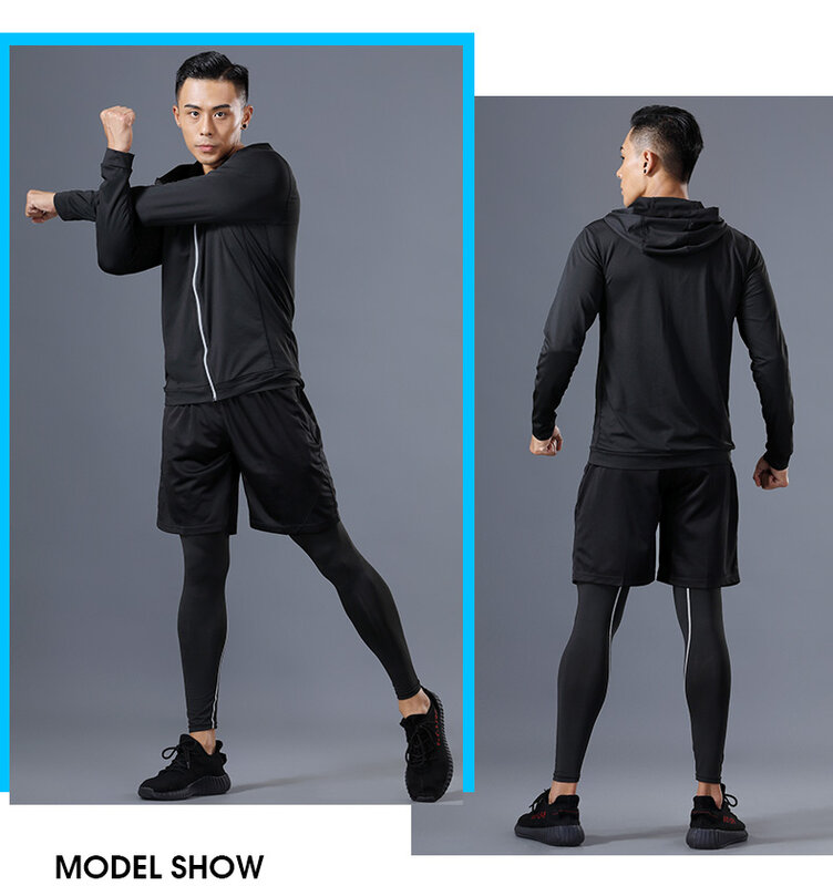 Conjunto de 3PC de alta calidad para hombre Fitness ropa deportiva de compresión para correr secado rápido gimnasio #t-shirt entrenamiento 